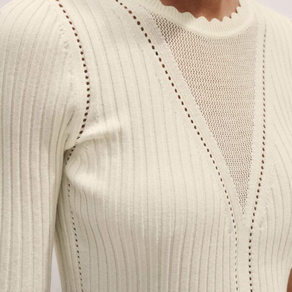 Me and Em Conceal + Reveal Lace Knit Slim Tee – luxury British Ivory in Me and Em exclusively at Coveti