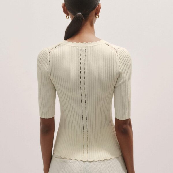Me and Em Conceal + Reveal Lace Knit Slim Tee – luxury British Ivory in Me and Em exclusively at Coveti