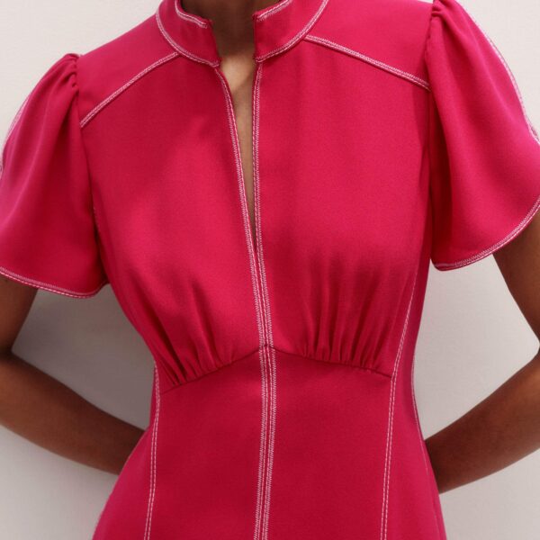 Me and Em Contrast Stitch Midi Dress – luxury British Pink in Me and Em exclusively at Coveti