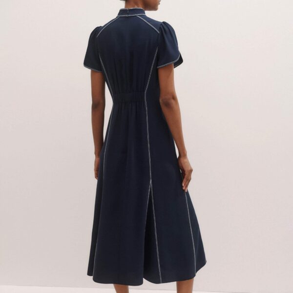 Me and Em Contrast Stitch Midi Dress – luxury British Blue in Me and Em exclusively at Coveti