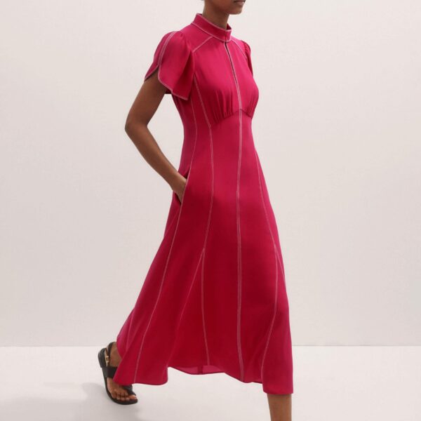 Me and Em Contrast Stitch Midi Dress – luxury British Pink in Me and Em exclusively at Coveti