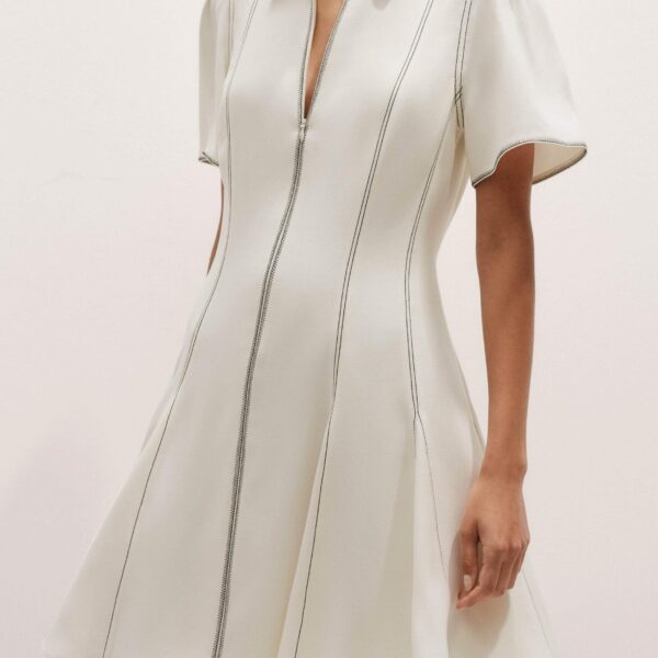 Me + Em Contrast Stitch Mini Dress – luxury British Ivory in Me and Em exclusively at Coveti