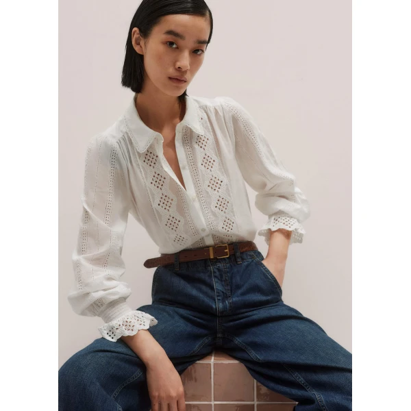 Me and Em Cotton Broderie Detail Straight Shirt, view 2