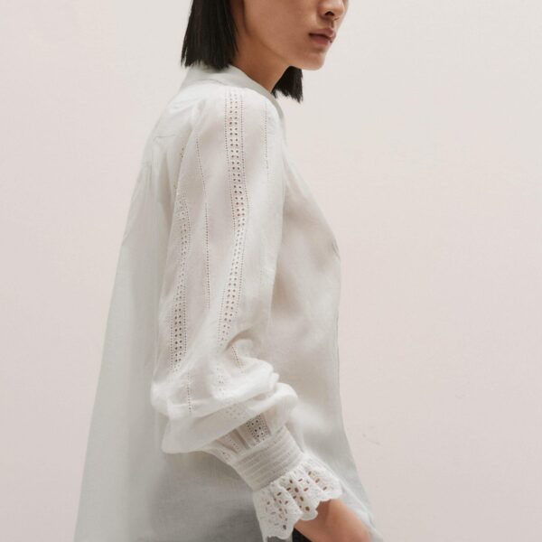 Me + Em Cotton Broderie Detail Straight Shirt – luxury British White in Me and Em exclusively at Coveti