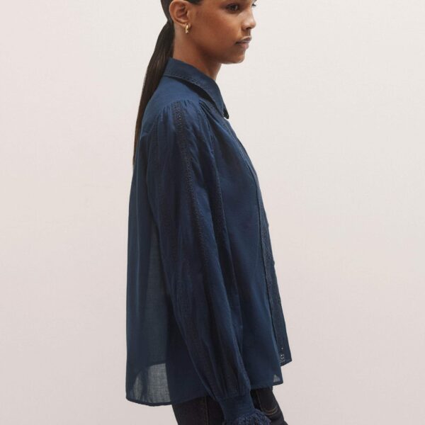 Me + Em Cotton Broderie Detail Straight Shirt – luxury British Blue in Me and Em exclusively at Coveti