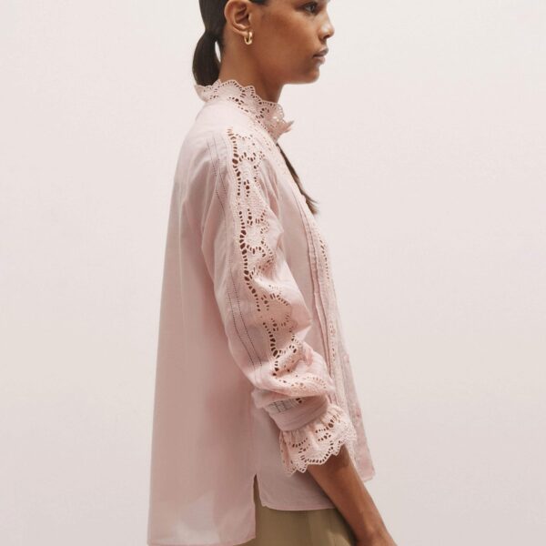 Me + Em Cotton Embroidery Detail Straight Blouse – luxury British Pink in Me and Em exclusively at Coveti