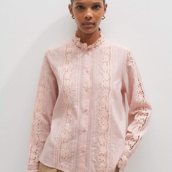 Me and Em Cotton Embroidery Detail Straight Blouse – luxury British Pink in Me and Em exclusively at Coveti