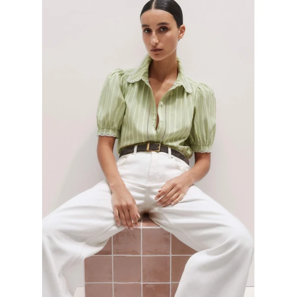 Me and Em Cotton Stripe Lace Trim Blouse, view 2