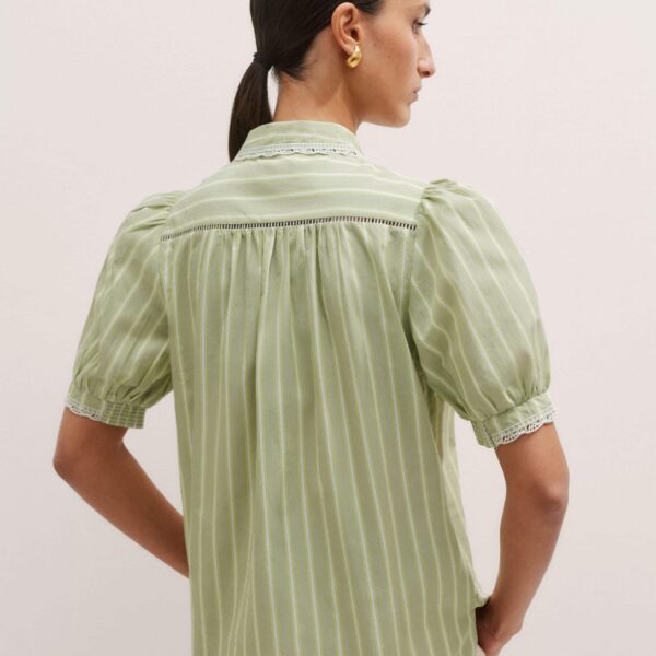 Me and Em Cotton Stripe Lace Trim Blouse – luxury British Green in Me and Em exclusively at Coveti