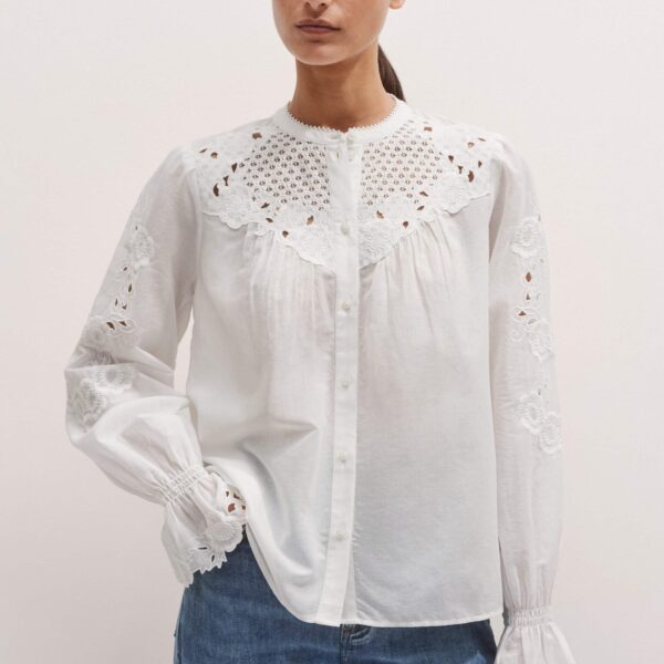Me and Em Cotton Voile Floral Embroidery Blouse – luxury British White in Me and Em exclusively at Coveti