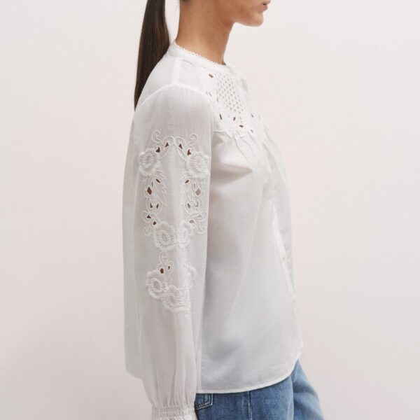 Me and Em Cotton Voile Floral Embroidery Blouse – luxury British White in Me and Em exclusively at Coveti