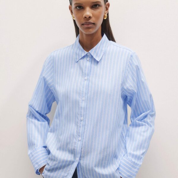 Me and Em Cotton Voile Relaxed Forever Stripe Shirt – luxury British Blue in Me and Em exclusively at Coveti