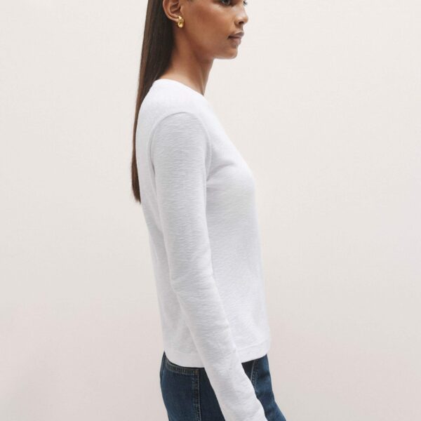 Me + Em Crew Neck Long Sleeve Tee – luxury British White in Me and Em exclusively at Coveti