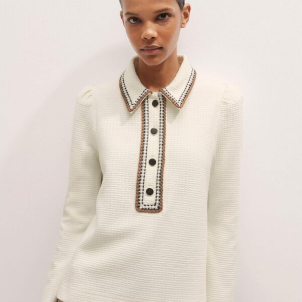 Me and Em Crochet Trim Textured Swing Top – luxury British Ivory in Me and Em exclusively at Coveti