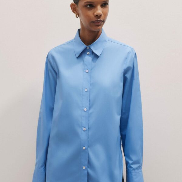 Me and Em Curved Hem Straight Shirt – luxury British Blue in Me and Em exclusively at Coveti