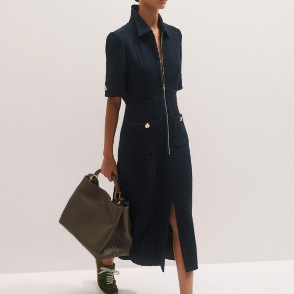 Me + Em Day-To-Evening Textured Maxi Dress – luxury British Blue in Me and Em exclusively at Coveti