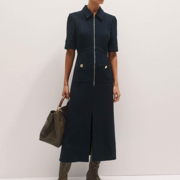 Me + Em Day-To-Evening Textured Maxi Dress – luxury British Blue in Me and Em exclusively at Coveti