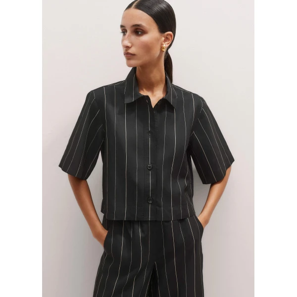 Me and Em Fluid Crop Pinstripe Shirt, view 2