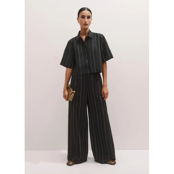 Me and Em Fluid Crop Pinstripe Shirt, view 4
