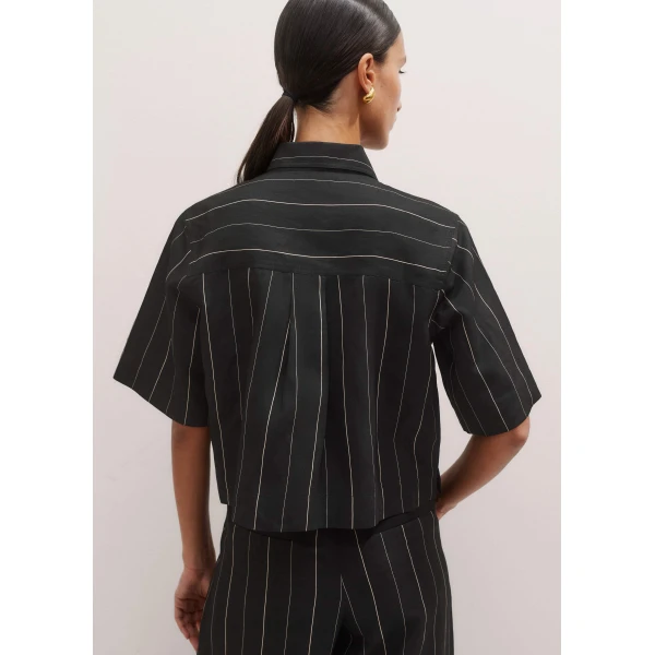 Me and Em Fluid Crop Pinstripe Shirt, view 5