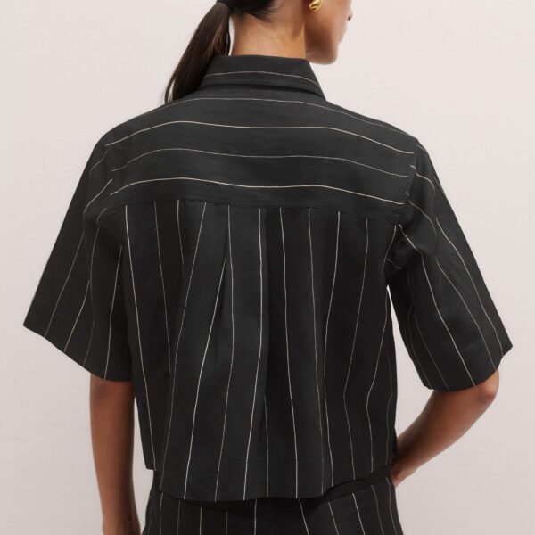 Me and Em Fluid Crop Pinstripe Shirt – luxury British Black in Me and Em exclusively at Coveti