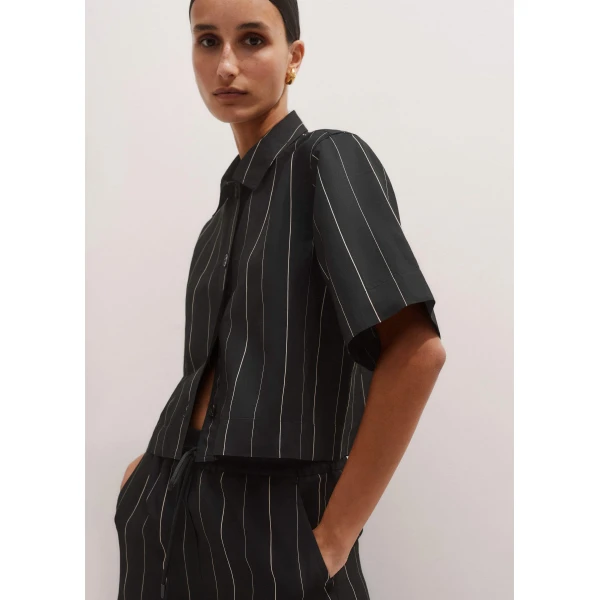 Me and Em Fluid Crop Pinstripe Shirt, view 6