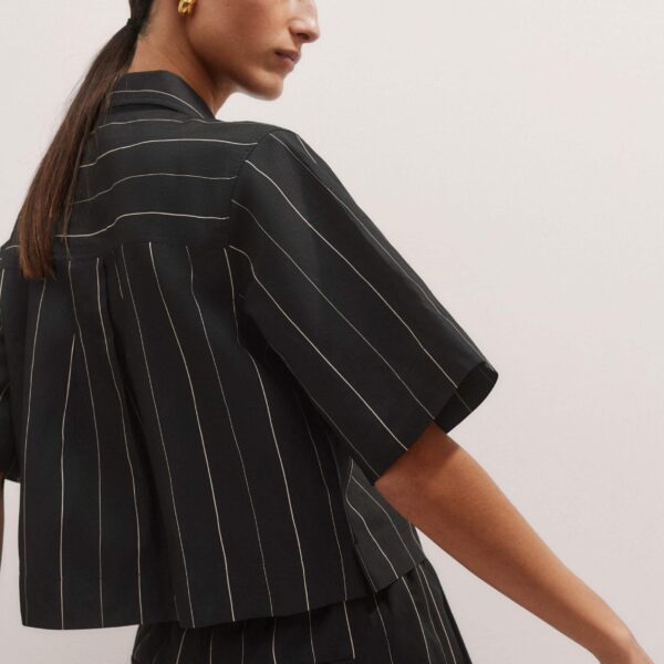 Me and Em Fluid Crop Pinstripe Shirt – luxury British Black in Me and Em exclusively at Coveti
