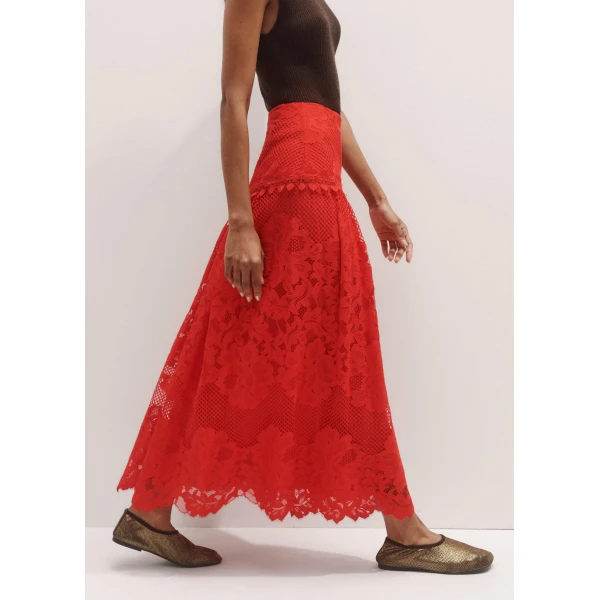 Me and Em Graphic Floral Lace Maxi Skirt, view 5