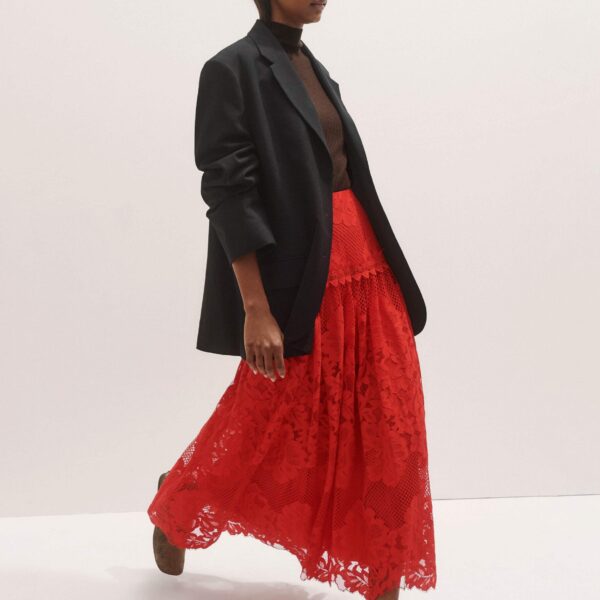 Me + Em Graphic Floral Lace Maxi Skirt – luxury British Red in Me and Em exclusively at Coveti