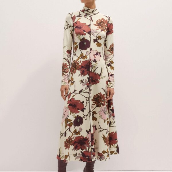 Me + Em High Neck Jersey Maxi Dress – luxury British Multicolour in Me and Em exclusively at Coveti