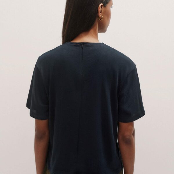 Me and Em Impossibly Soft Scarf Neck Classic Tee – luxury British Blue in Me and Em exclusively at Coveti