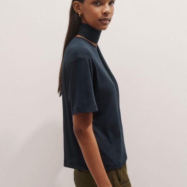 Me + Em Impossibly Soft Scarf Neck Classic Tee – luxury British Blue in Me and Em exclusively at Coveti
