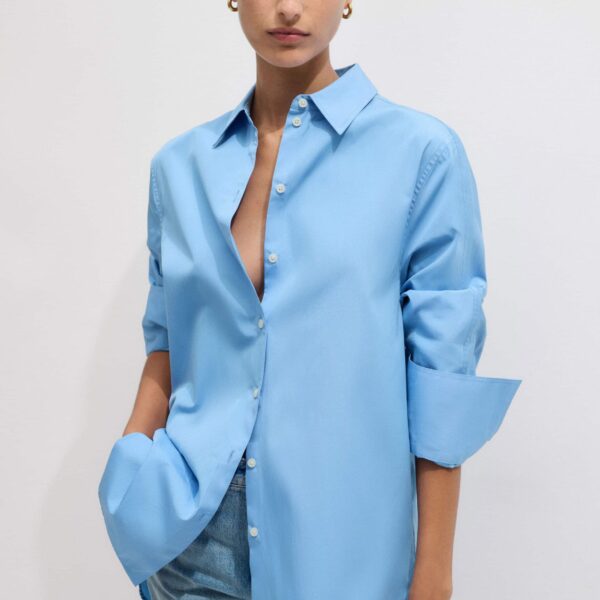 Me + Em Italian Cotton Oversized Shirt – luxury British Blue in Me and Em exclusively at Coveti