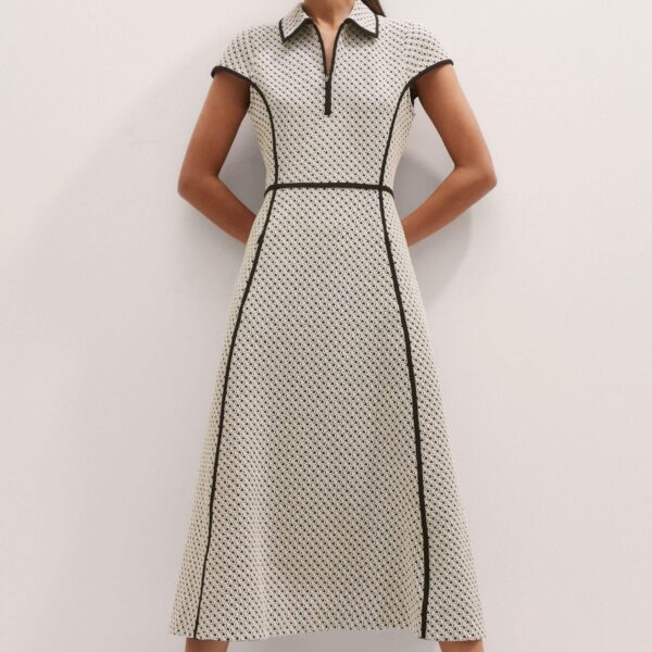 Me and Em Jacquard Fit And Flare Midi Dress – luxury British Multicolour in Me and Em exclusively at Coveti