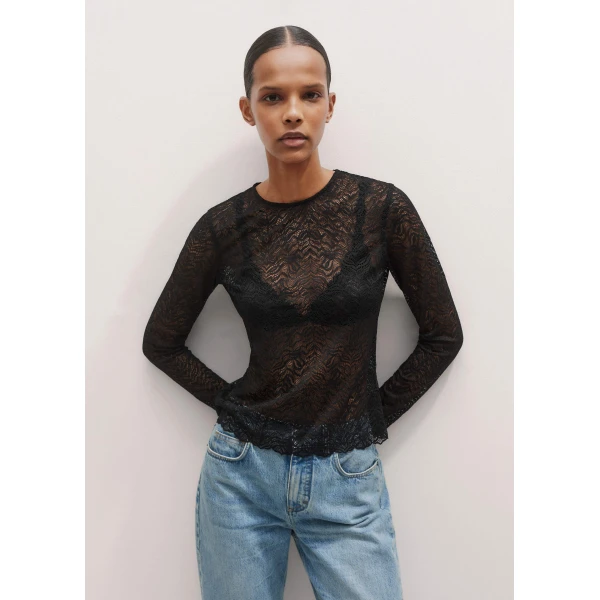 Me and Em Lace Crew Neck Top, view 3