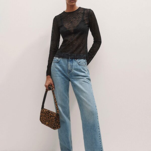Me + Em Lace Crew Neck Top – luxury British Black in Me and Em exclusively at Coveti