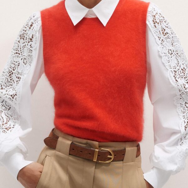 Me and Em Lace + Poplin Layering Shirt – luxury British White in Me and Em exclusively at Coveti