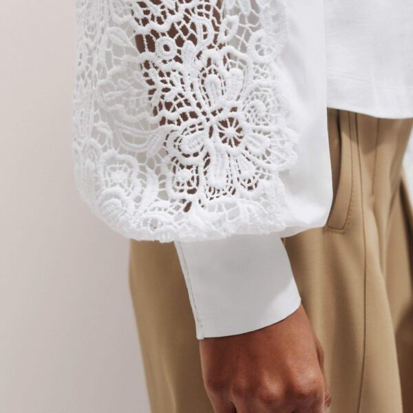Me and Em Lace + Poplin Layering Shirt – luxury British White in Me and Em exclusively at Coveti