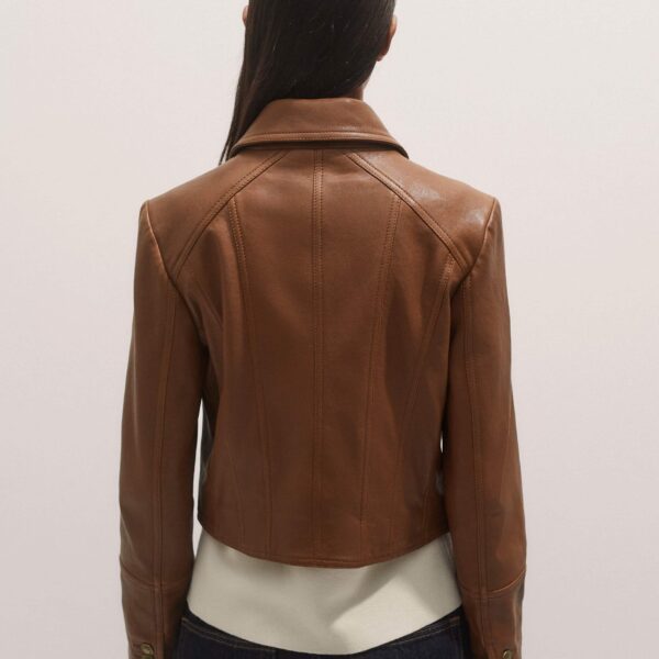 Me and Em Leather Utility Crop Jacket – luxury British Brown in Me and Em exclusively at Coveti