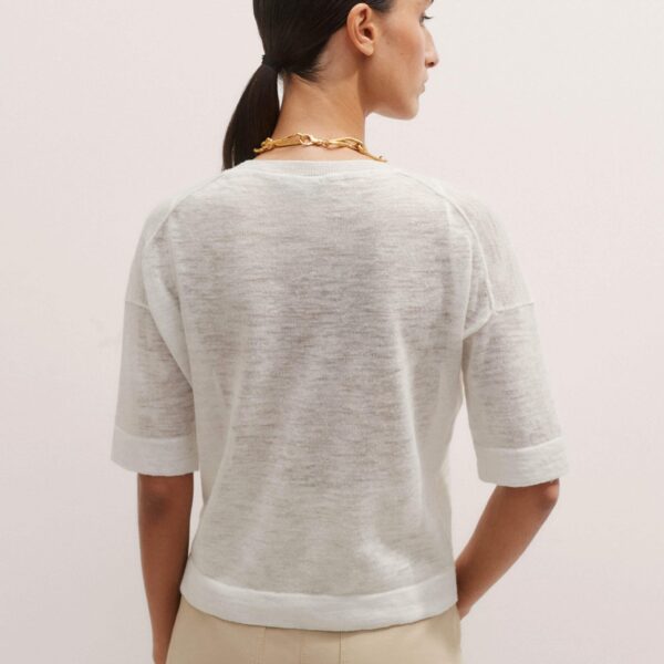 Me and Em Linen Blend Knit Tee – luxury British White in Me and Em exclusively at Coveti