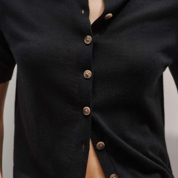 Me + Em Merino Cashmere Barely There Buttoned Knit Tee – luxury British Black in Me and Em exclusively at Coveti