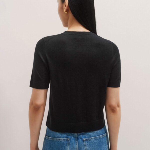 Me and Em Merino Cashmere Barely There Buttoned Knit Tee – luxury British Black in Me and Em exclusively at Coveti