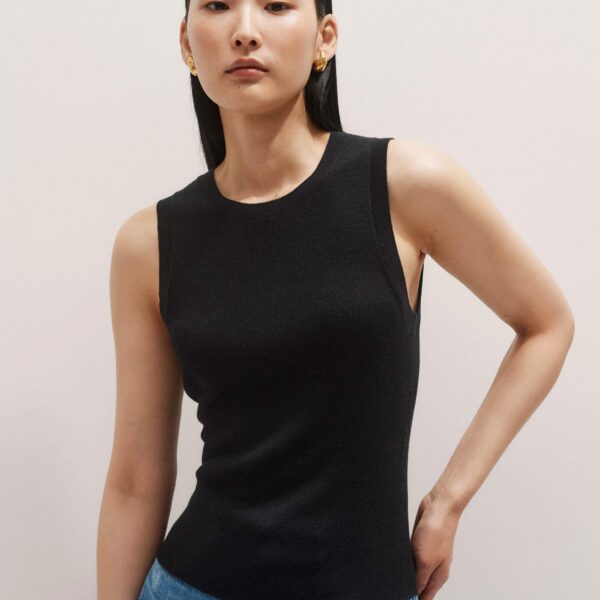 Me and Em Merino Cashmere Barely There Slim Knit Vest – luxury British Black in Me and Em exclusively at Coveti