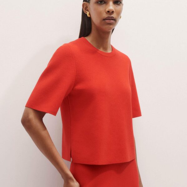 Me and Em Milano Knit Relaxed Tee – luxury British Red in Me and Em exclusively at Coveti