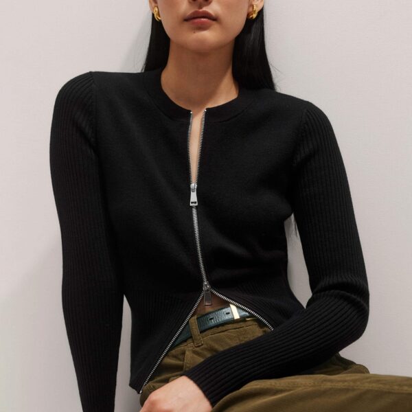 Me + Em Milano Knit Two-Way Zip Cardigan – luxury British Black in Me and Em exclusively at Coveti
