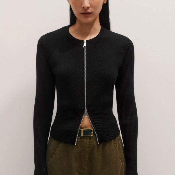 Me and Em Milano Knit Two-Way Zip Cardigan – luxury British Black in Me and Em exclusively at Coveti