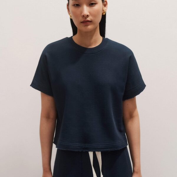 Me + Em Relaxed Short Sleeve Sweatshirt – luxury British Blue in Me and Em exclusively at Coveti
