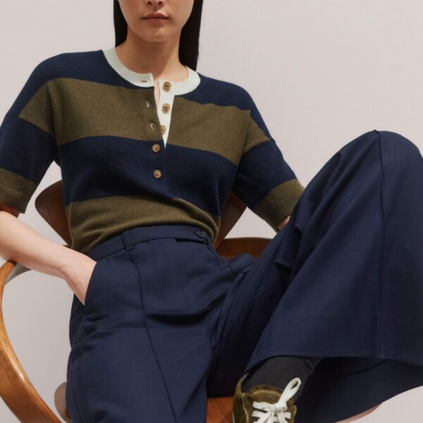 Me + Em Relaxed Stripe Knit Henley Tee – luxury British Multicolour in Me and Em exclusively at Coveti