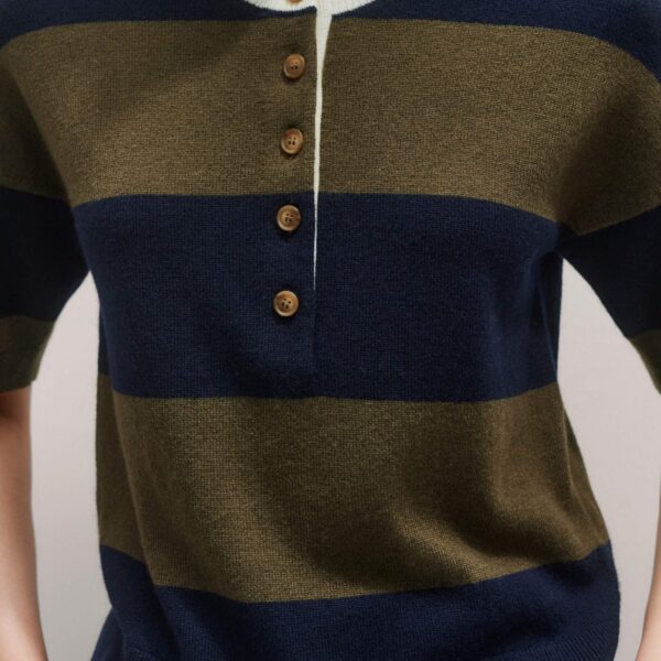 Me and Em Relaxed Stripe Knit Henley Tee – luxury British Multicolour in Me and Em exclusively at Coveti