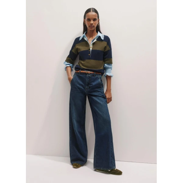 Me and Em Relaxed Stripe Knit Henley Tee, view 4